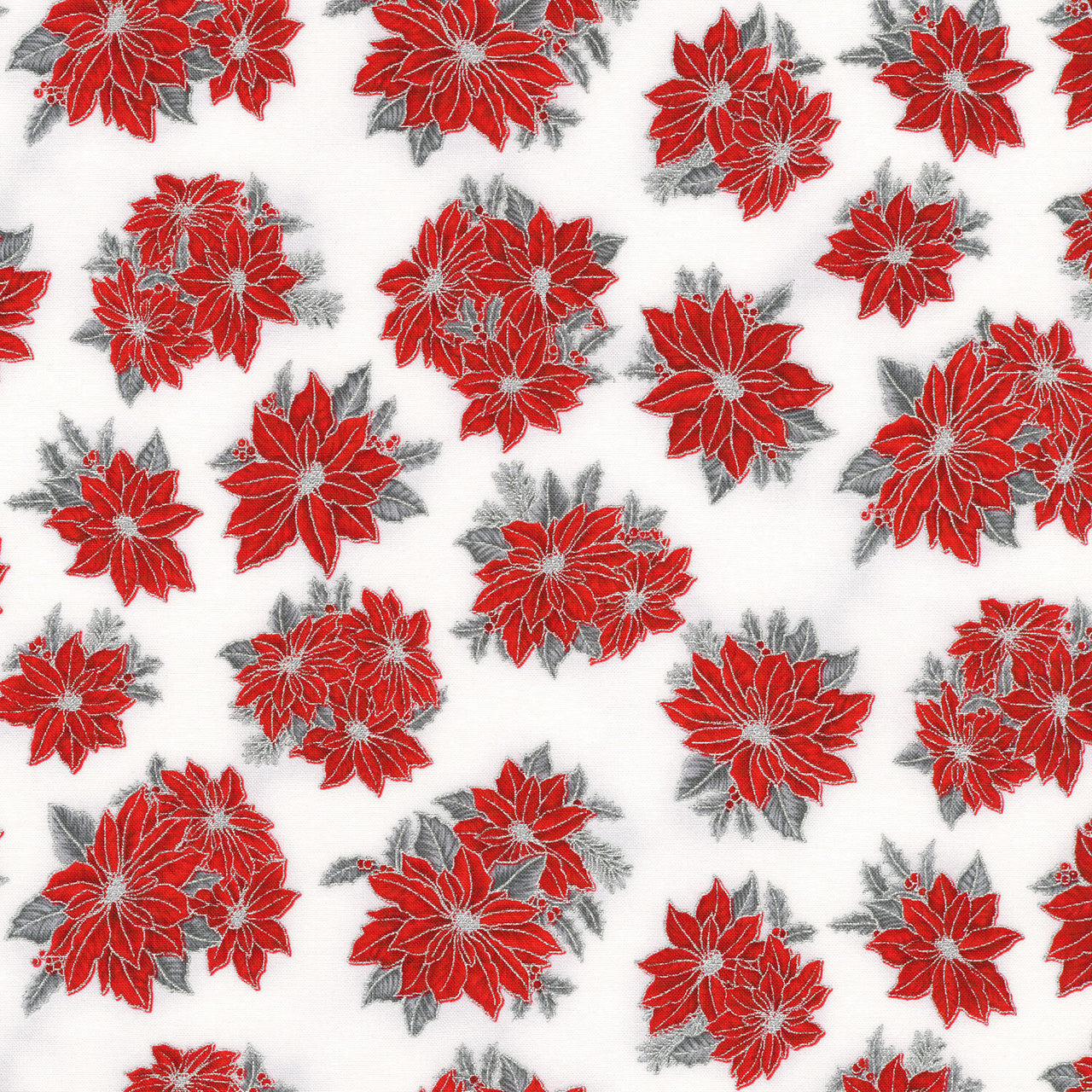 Holiday Charms - Poinsettias Scarlet Metallic Yardage