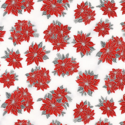 Holiday Charms - Poinsettias Scarlet Metallic Yardage