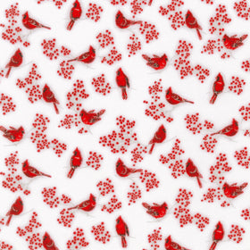 Holiday Charms - Small Cardinals And Berries Silver Yardage