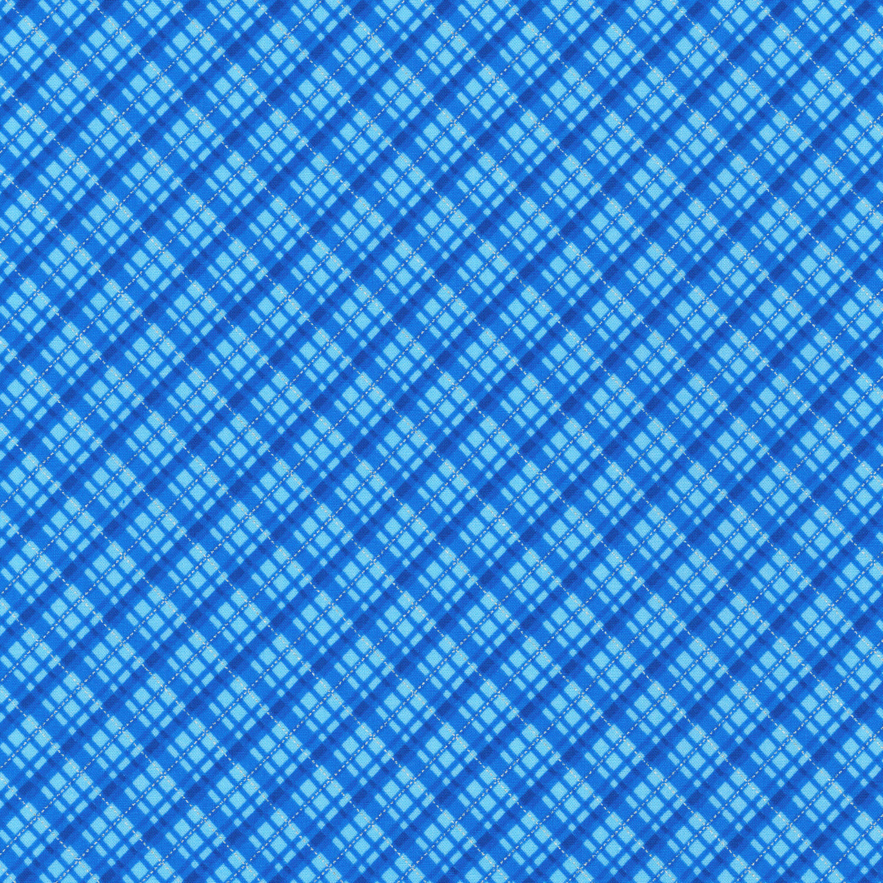 Holiday Charms - Diagonal Plaid Blue Yardage