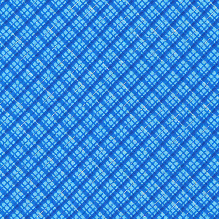 Holiday Charms - Diagonal Plaid Blue Yardage