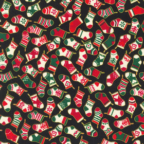 Holiday Charms - Holiday Colorstory - Stockings Evergreen Metallic Black Yardage