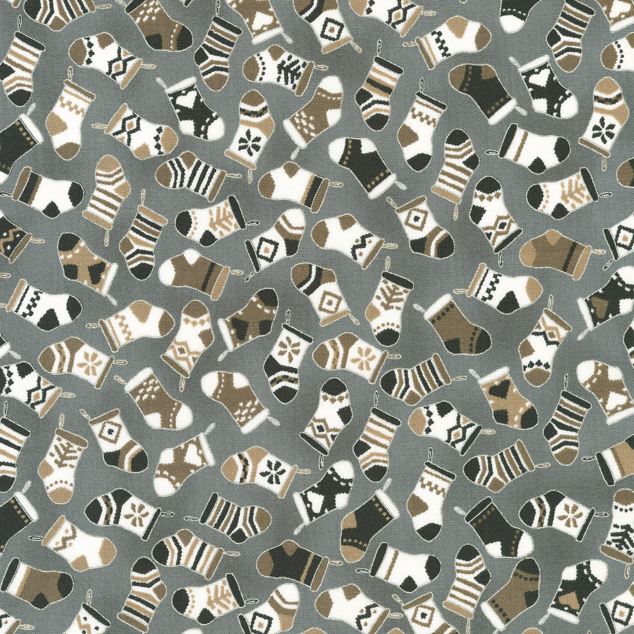 Holiday Charms - Stockings Pewter Yardage