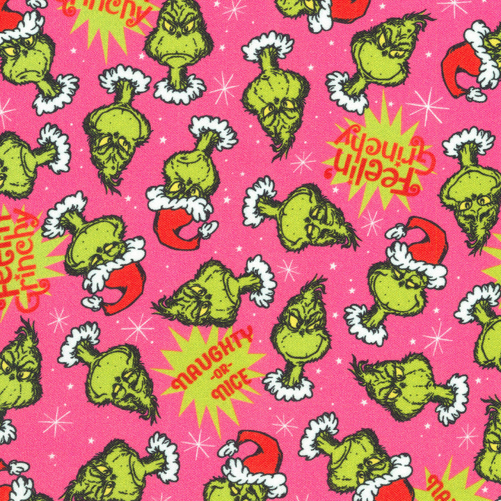 How The Grinch Stole Christmas - Santa Grinch Candy Pink Yardage