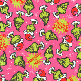 How The Grinch Stole Christmas - Santa Grinch Candy Pink Yardage