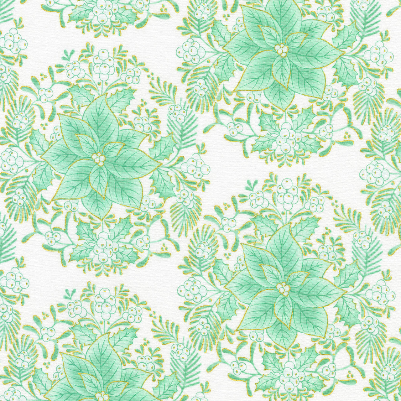Holiday Flourish-Festive Finery - Mint Metallic Yardage