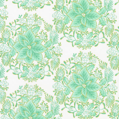 Holiday Flourish-Festive Finery - Mint Metallic Yardage