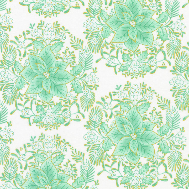 Holiday Flourish-Festive Finery - Mint Metallic Yardage