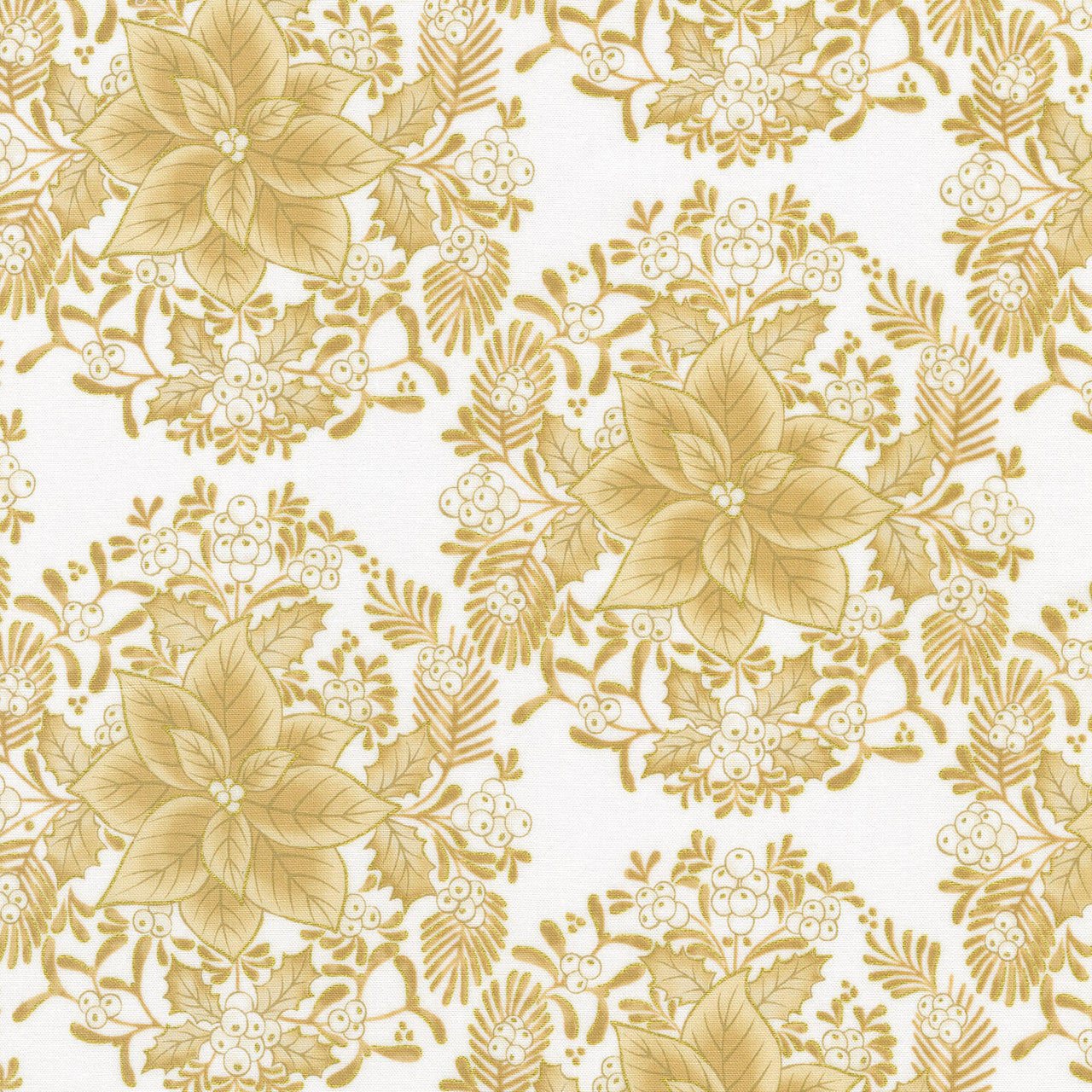 Holiday Flourish-Festive Finery - Elegant Poinsettia Vanilla Metallic Yardage