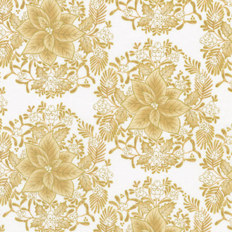 Holiday Flourish-Festive Finery - Elegant Poinsettia Vanilla Metallic Yardage