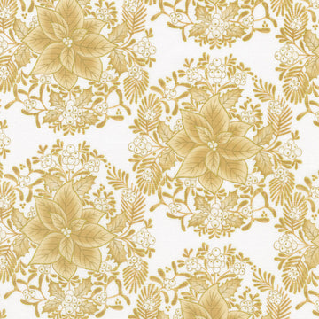 Holiday Flourish-Festive Finery - Elegant Poinsettia Vanilla Metallic Yardage
