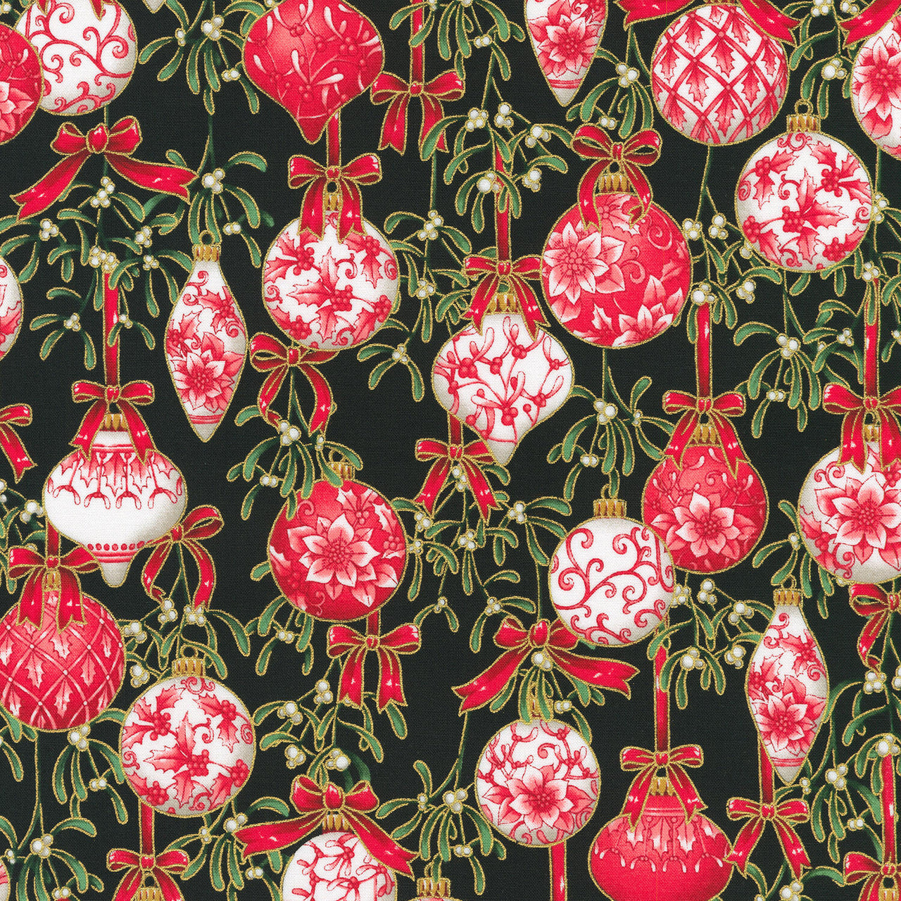 Holiday Flourish-Festive Finery - Ornaments Black Yardage