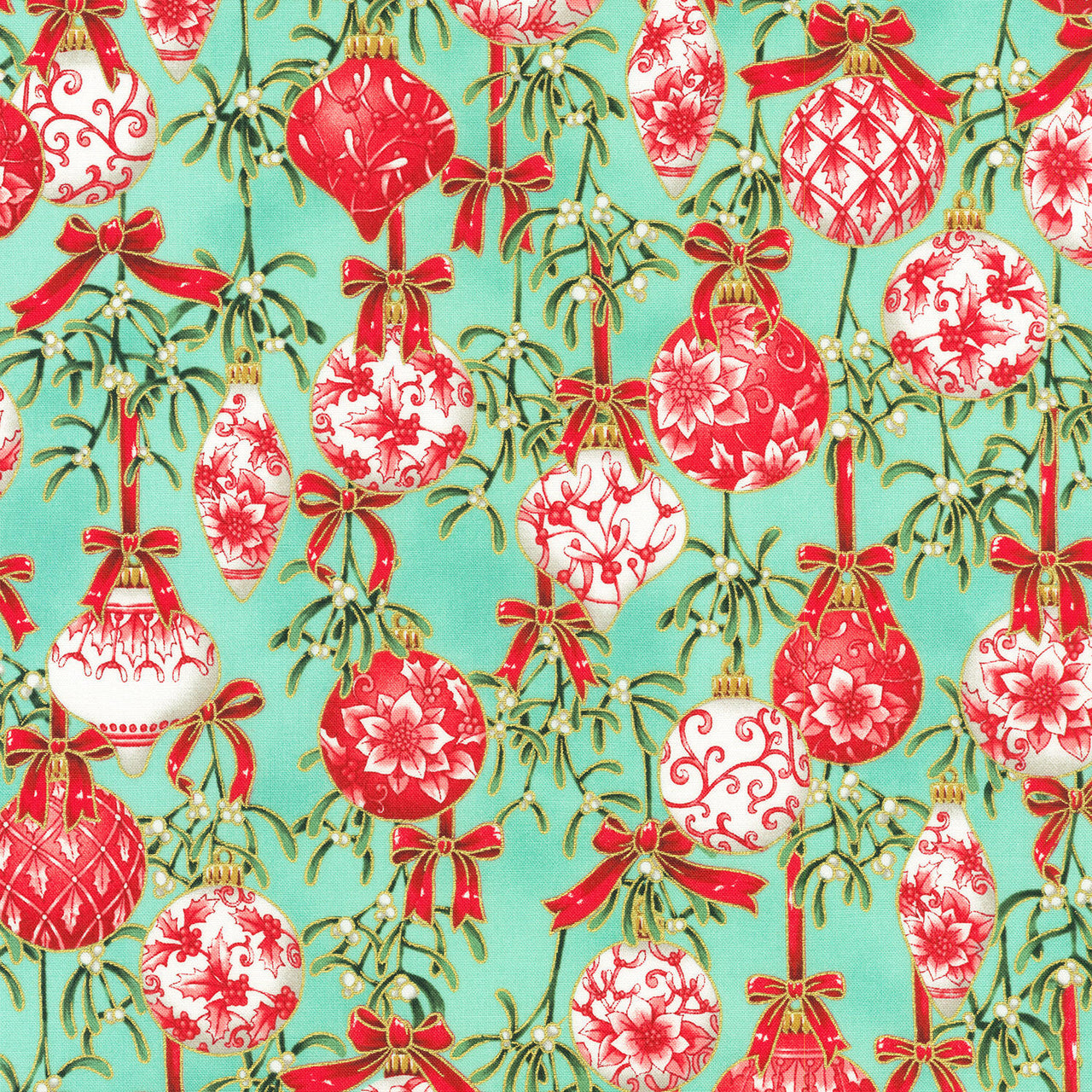 Holiday Flourish-Festive Finery - Mint Metallic Yardage