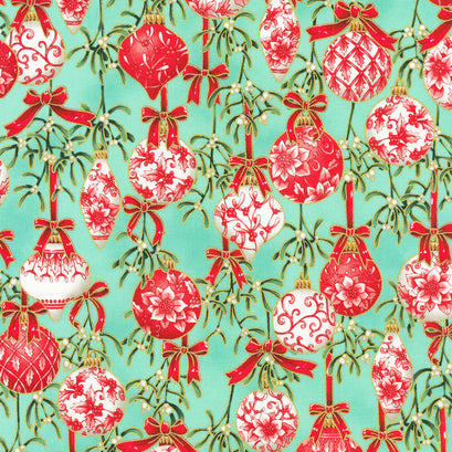 Holiday Flourish-Festive Finery - Mint Metallic Yardage