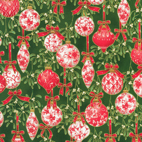 Holiday Flourish-Festive Finery - Ornaments Pine Metallic Yardage