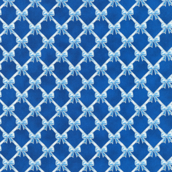 Holiday Flourish - Festive Finery Bows Blue Yardage