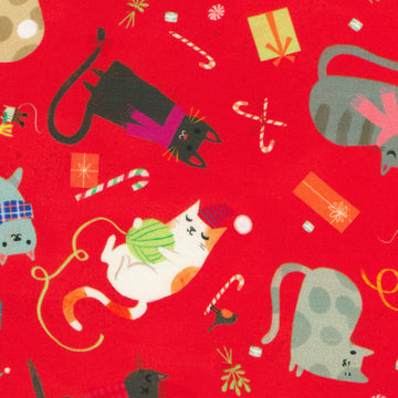Jingle Pals - Christmas Cats Strawberry Yardage