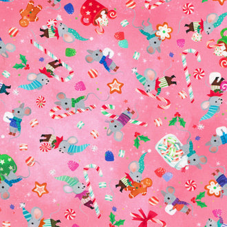 Jingle Pals - Mouse Candy Pink Yardage