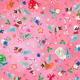 Jingle Pals - Mouse Candy Pink Yardage
