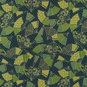 Kyoto Gardens - Tossed Fans Blue Yardage