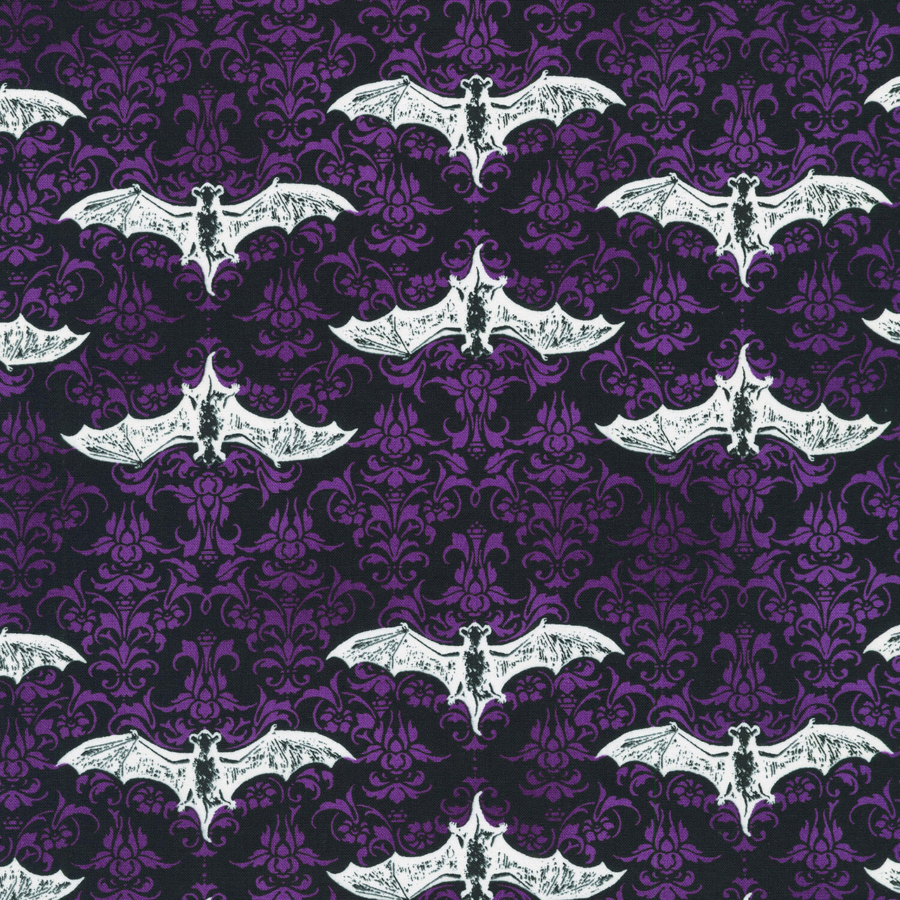 Lights Out - Gothis Bats Midnight Purple Yardage