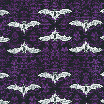 Lights Out - Gothis Bats Midnight Purple Yardage