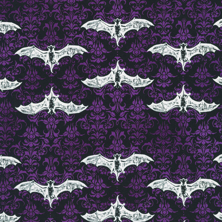 Lights Out - Gothis Bats Midnight Purple Yardage