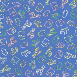 Little Safari - Tossed Animals Cornflower Yardage