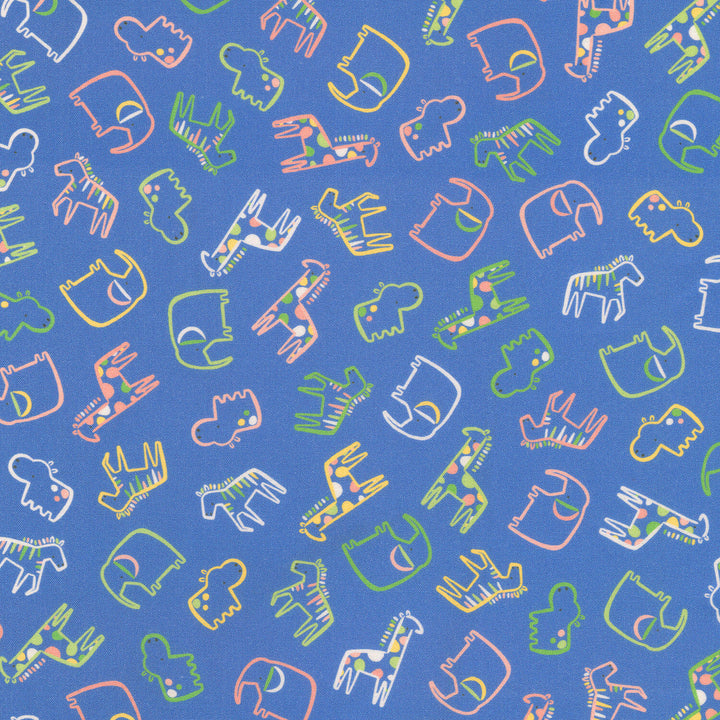 Little Safari - Tossed Animals Cornflower Yardage