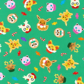 Pikachu'S Holiday - Characters and Candy Green Yardage