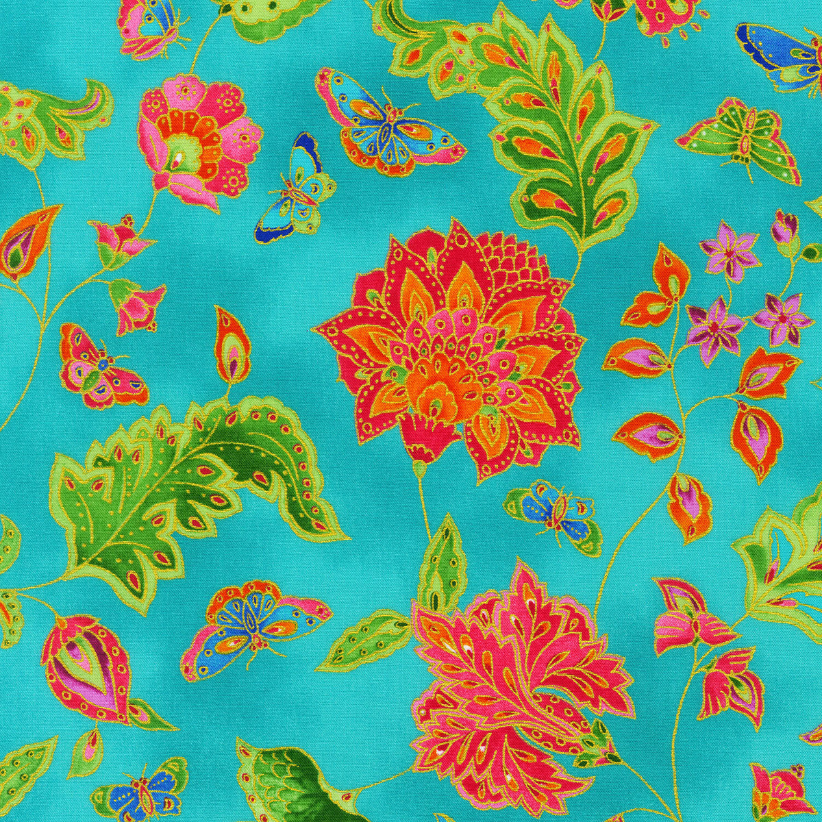 Parvaneh's Butterflies - Turquoise Metallic Yardage