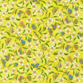 Parvaneh's Butterflies - White Flowers Buttercup Metallic Yardage