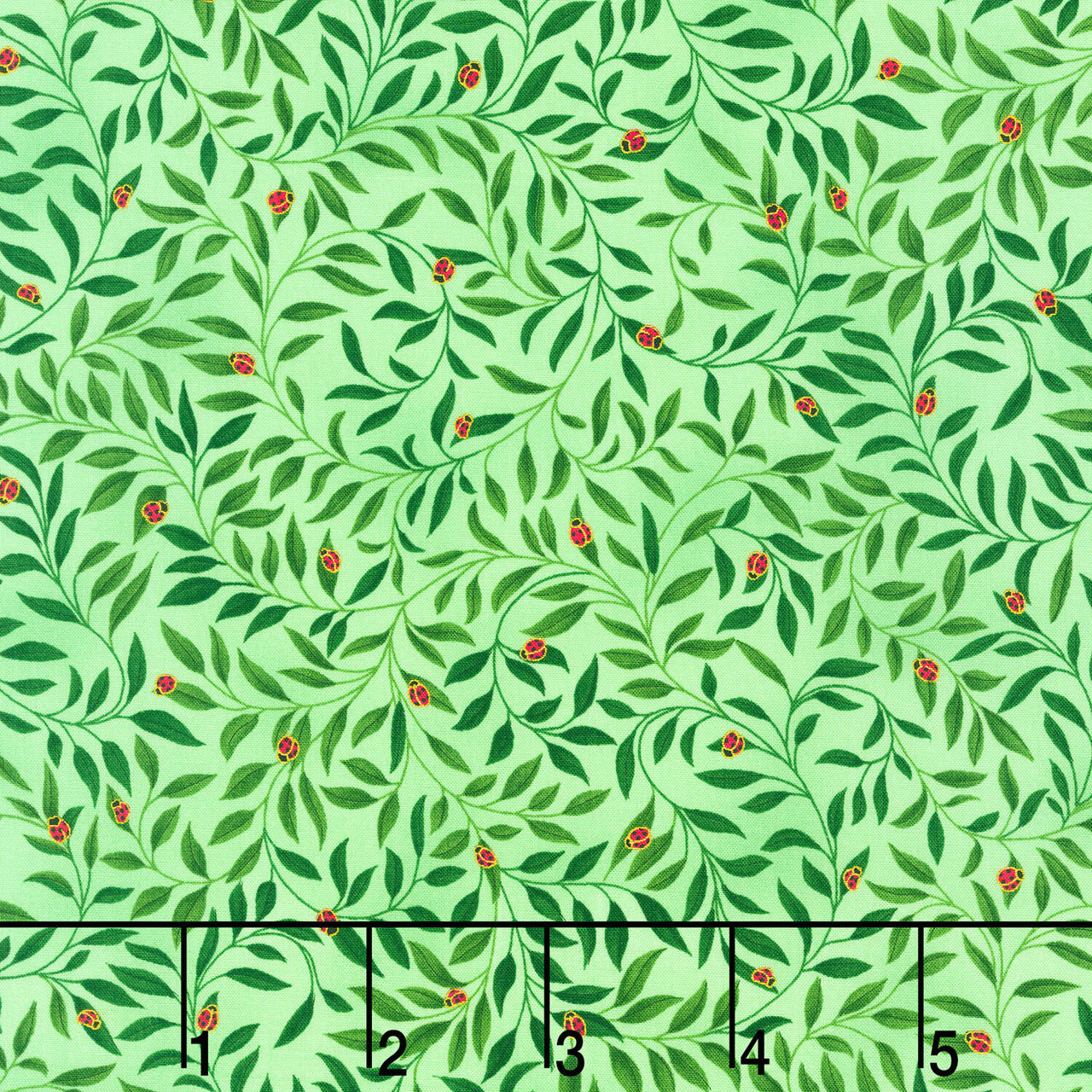 Parvaneh's Butterflies - Ladybugs On Vines Leaf Yardage