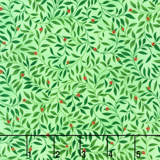 Parvaneh's Butterflies - Ladybugs On Vines Leaf Yardage
