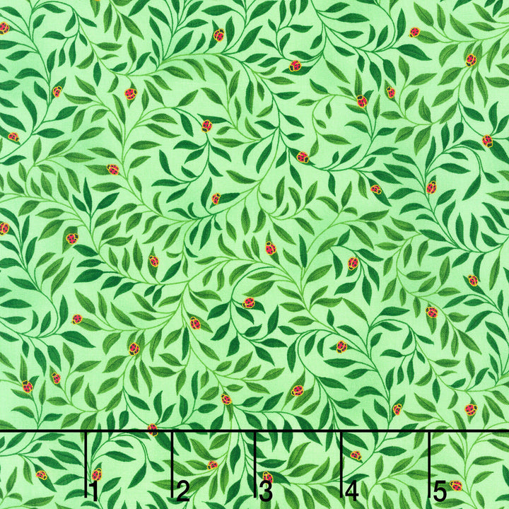 Parvaneh's Butterflies - Ladybugs On Vines Leaf Yardage