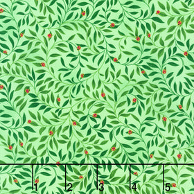 Parvaneh's Butterflies - Ladybugs On Vines Leaf Yardage