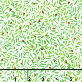 Parvaneh's Butterflies - Lady Bugs On Vines Eggshell Yardage