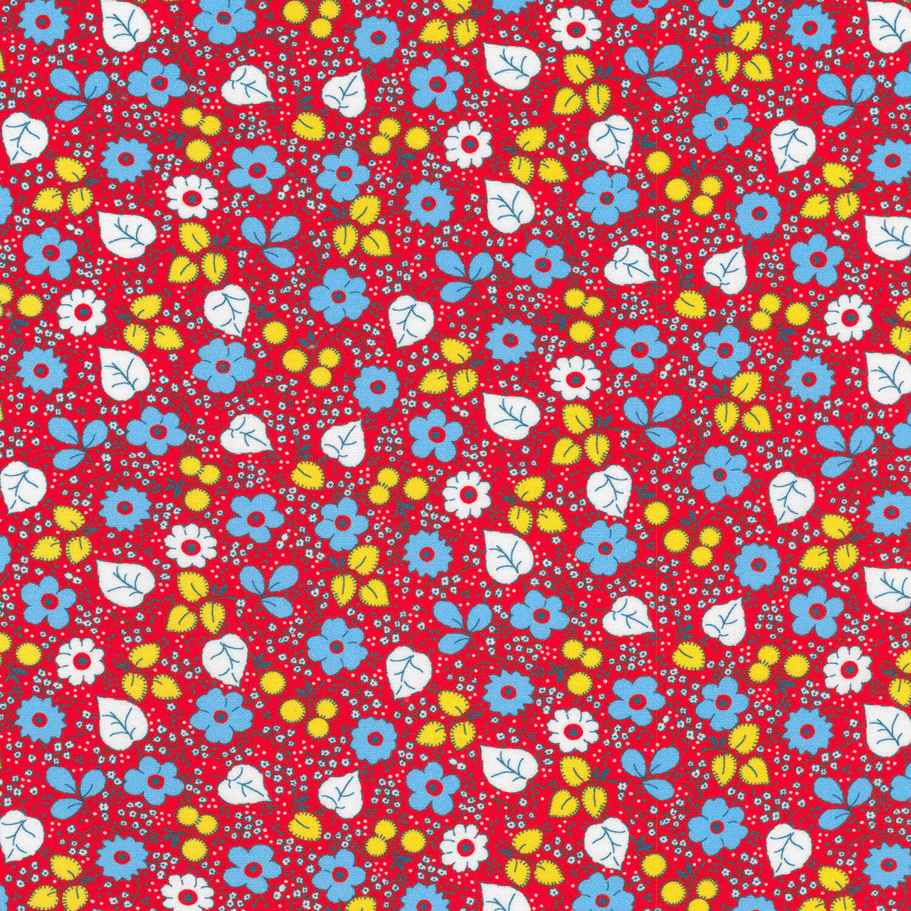 Playful - Floral & Foliage Red Yardage