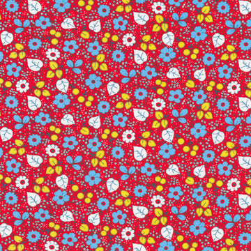 Playful - Floral & Foliage Red Yardage
