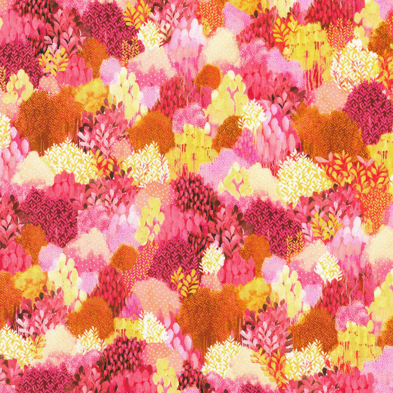 Painterly Trees - Treetops Raspberry Yardage