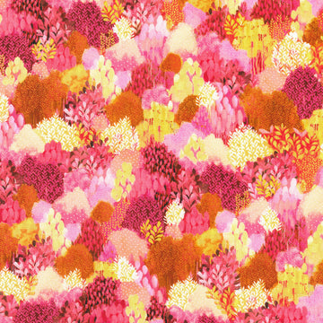 Painterly Trees - Treetops Raspberry Yardage