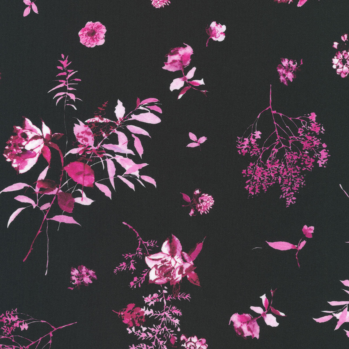Peony Love - Flowers Black Yardage