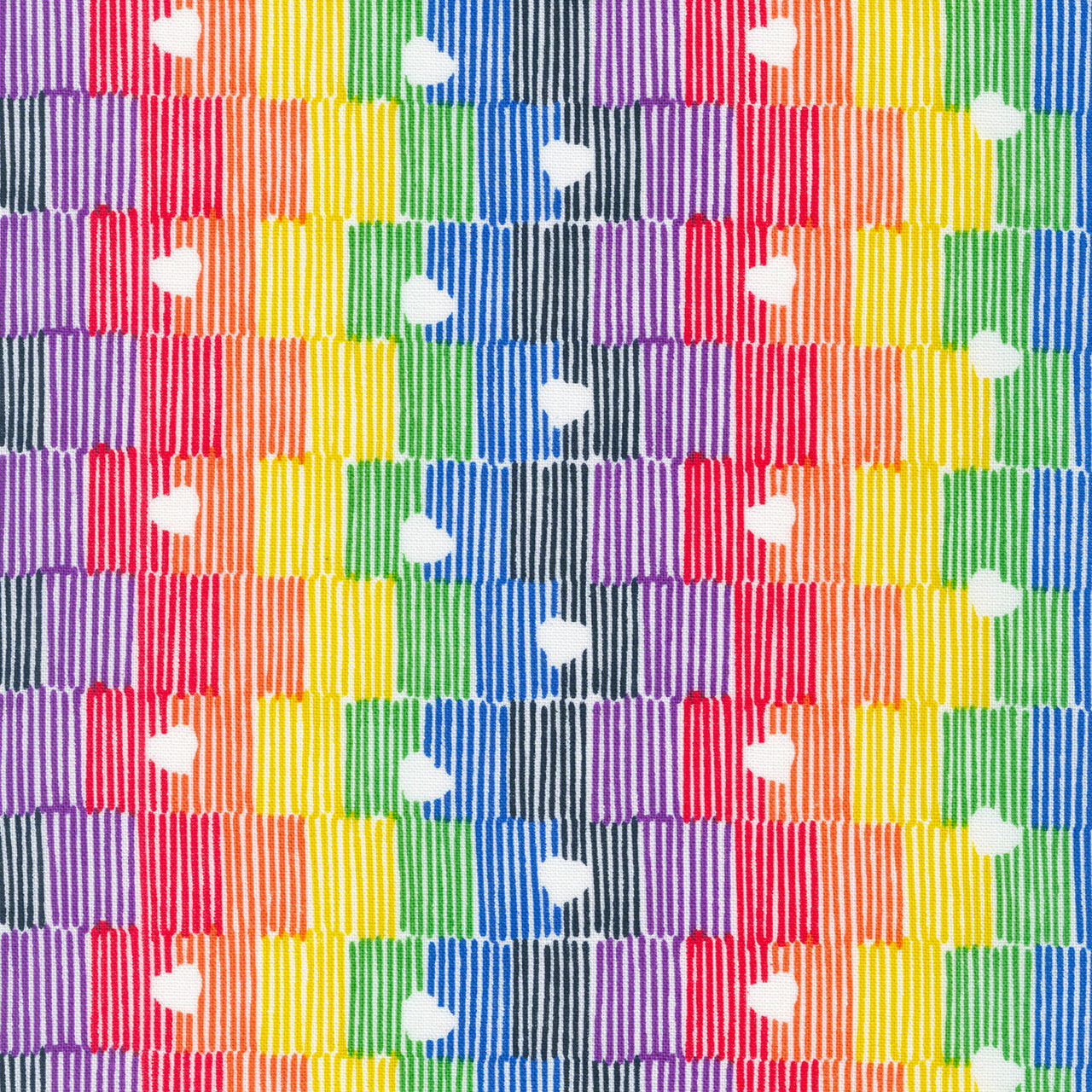 Rainbow Love - Heart Stripe White Yardage