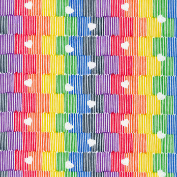 Rainbow Love - Heart Stripe White Yardage