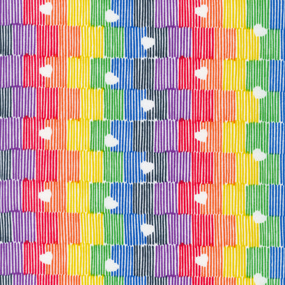 Rainbow Love - Heart Stripe White Yardage
