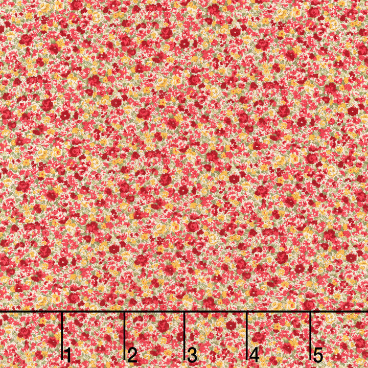 Sevenberry: Petite Garden Lawn - Packed Floral Red Yardage