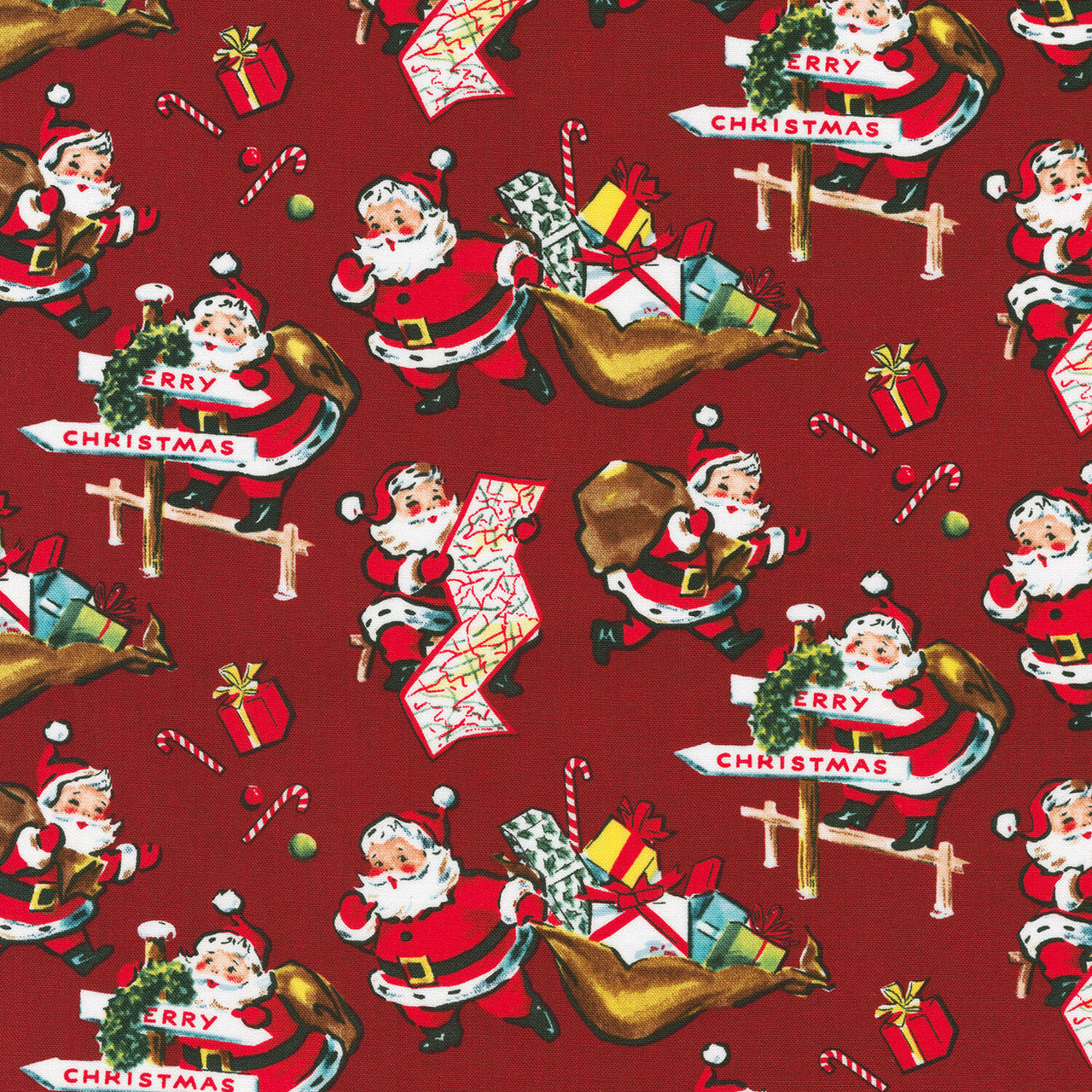 Santa's List - Vintage Santa Red Yardage