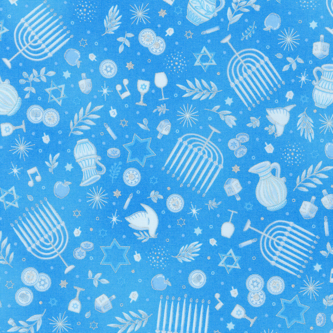 Stars Of Light - Hanukkah Light Blue Yardage