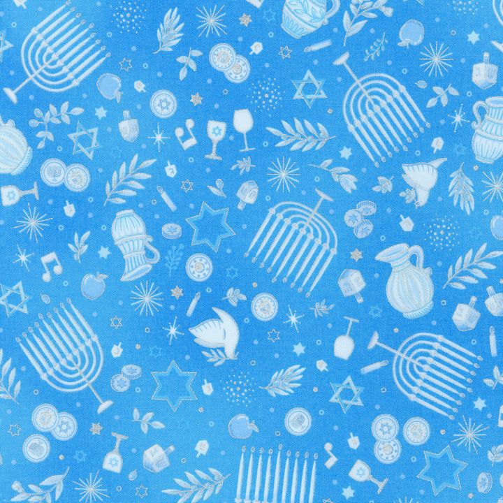 Stars Of Light - Hanukkah Light Blue Yardage