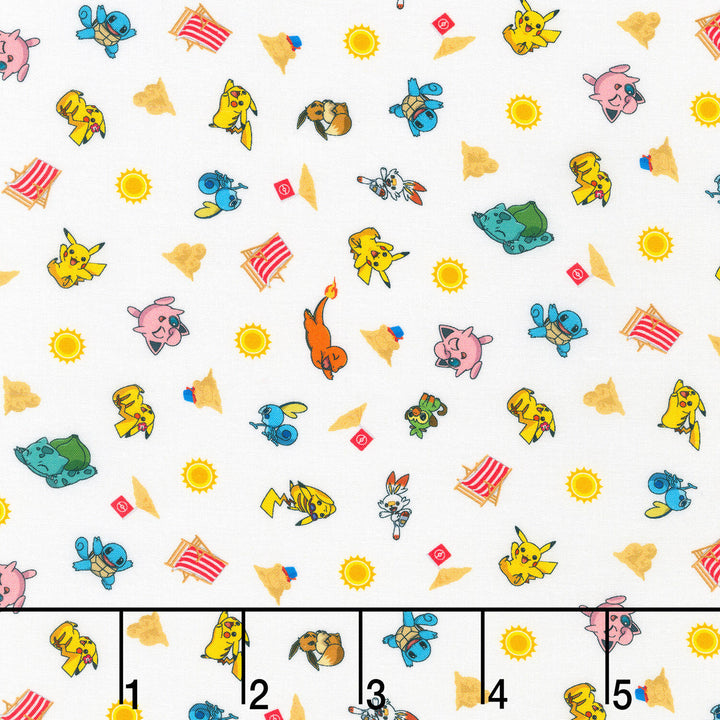 Sunny Days Pokemon - Mini Characters White Yardage